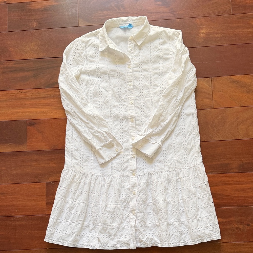 White Eyelet Button-Down Drop Waist‎ Dress Sz 8 Draper James